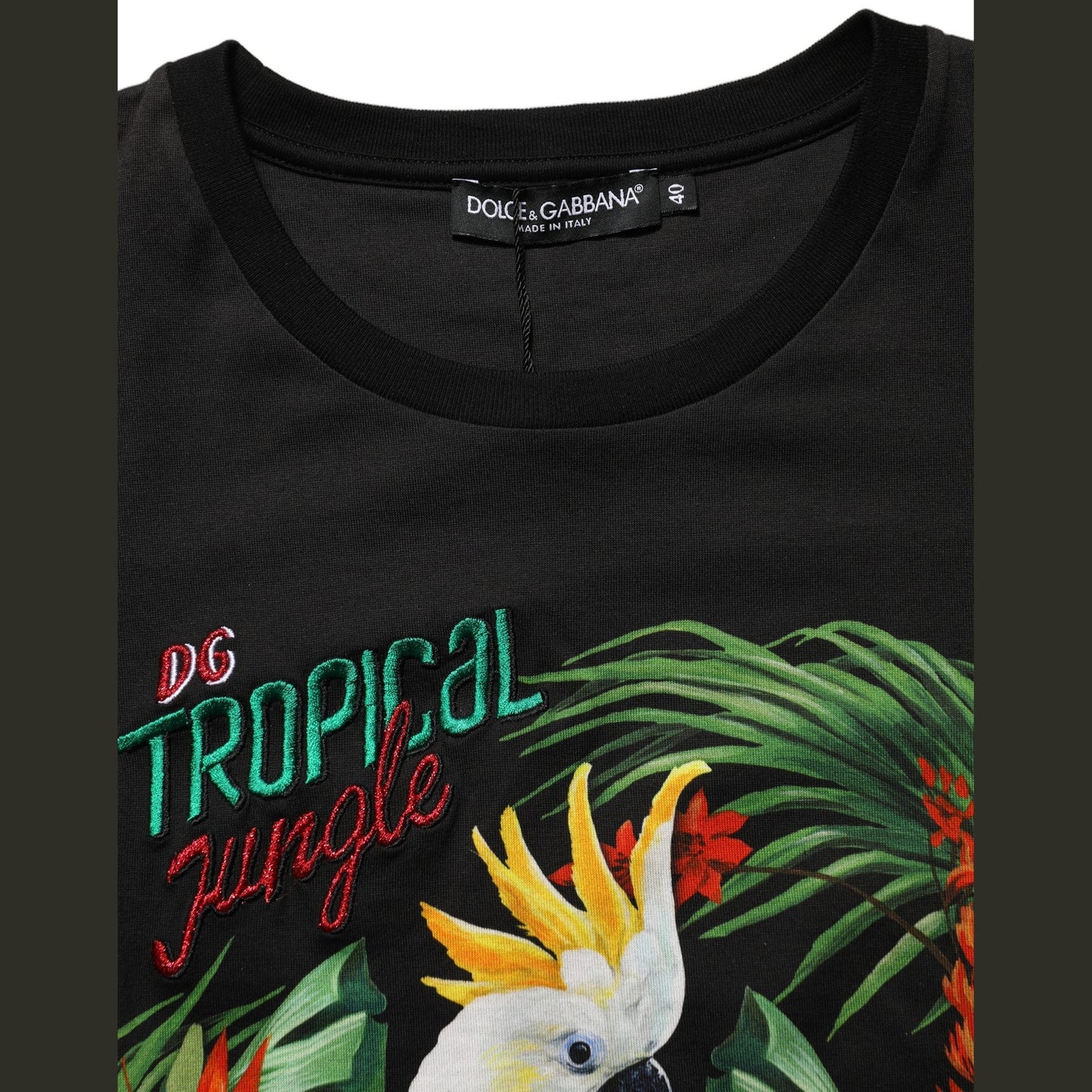 Dolce & Gabbana Black Tropical Print Cotton Round Neck T-Shirt