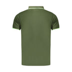 Lotto green men's polyester polo shirt with a classic collar and short sleeves, displayed on a plain background.