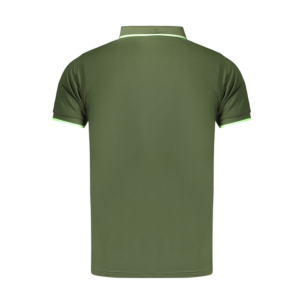 Lotto green men's polyester polo shirt with a classic collar and short sleeves, displayed on a plain background.