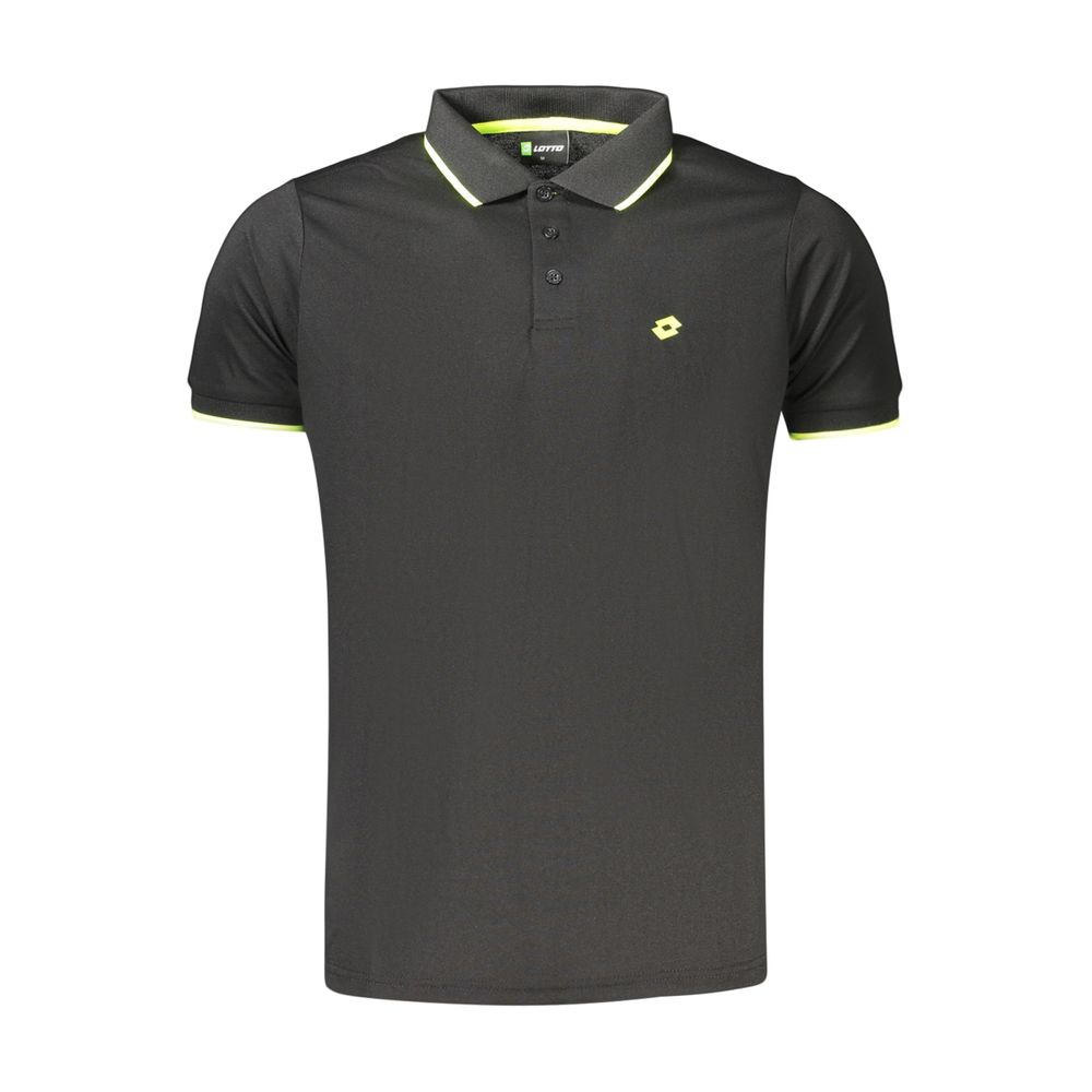 Lotto men's black polyester polo shirt with a classic collar and short sleeves, suitable for casual or athletic wear.