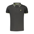 Lotto men's black polyester polo shirt with a classic collar and short sleeves, suitable for casual or athletic wear.