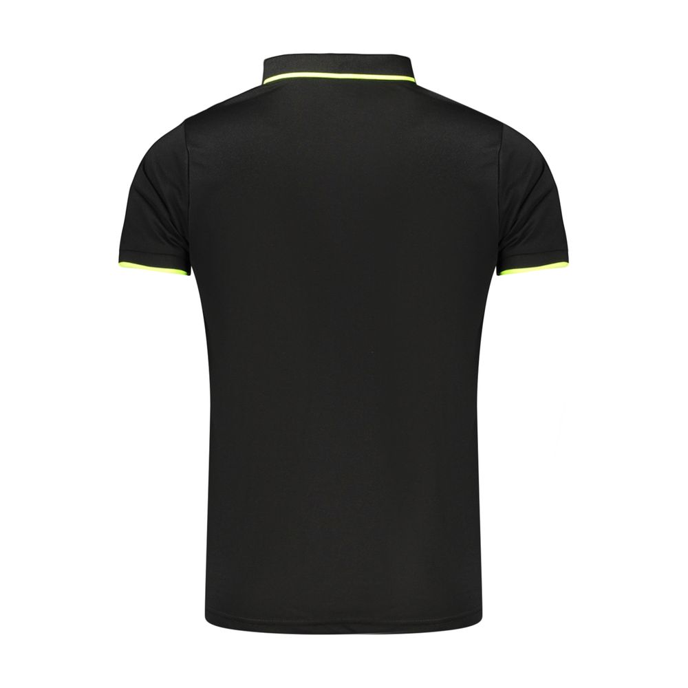 Lotto black polyester men's polo shirt with a collar and short sleeves, featuring subtle branding on the chest.