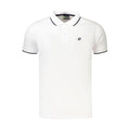 Lotto white polyester men's polo shirt with a classic collar and short sleeves, displayed on a plain background.