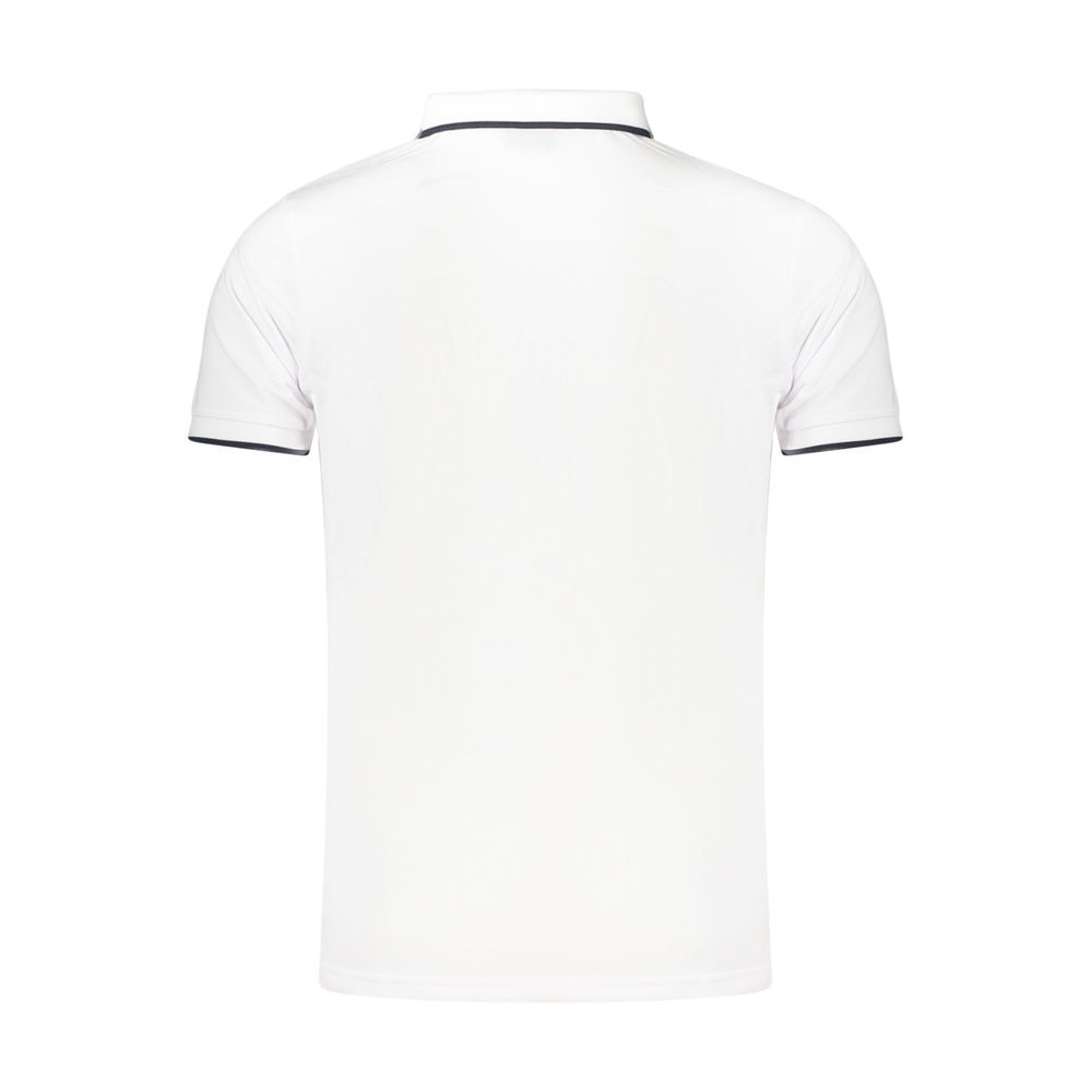 Lotto white polyester men's polo shirt with a classic collar and short sleeves, displayed flat on a white background.