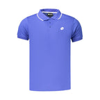 Lotto blue men's polyester polo shirt with collar and short sleeves, designed for casual or athletic wear.