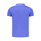Lotto blue polyester men's polo shirt with collar and short sleeves, casual athletic style.