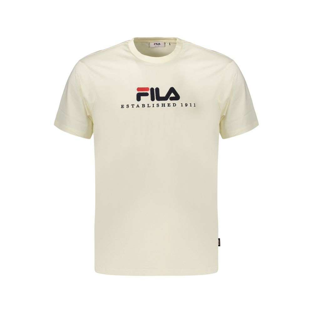 Beige cotton men's T-shirt by Fila, featuring a classic fit and crew neck design, shown on a plain background.