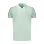Green cotton men's polo shirt by Fila with a classic collar and short sleeves, displayed on a plain background.