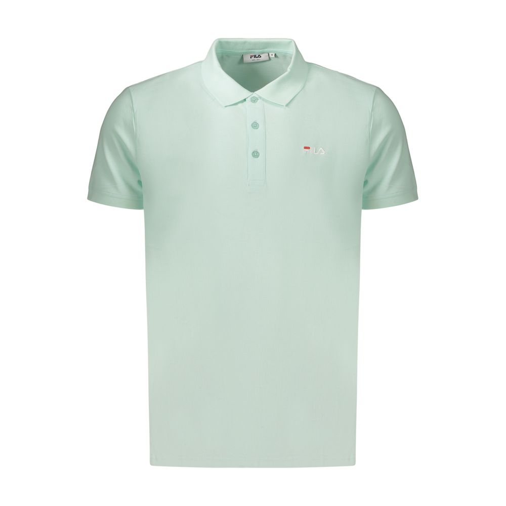 Green cotton men's polo shirt by Fila with a classic collar and short sleeves, displayed on a plain background.