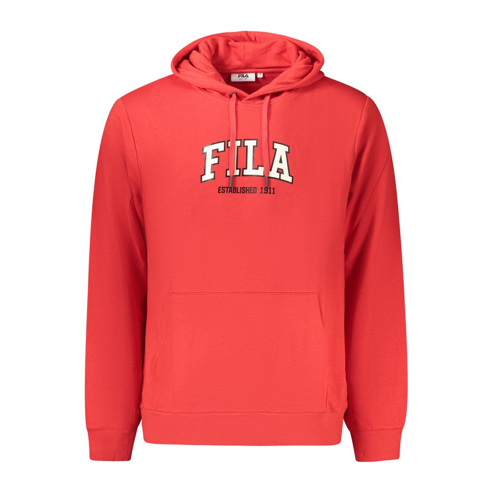 Red cotton men's hoodie by Fila, featuring a casual fit and Fila logo on the front, displayed on a plain background.