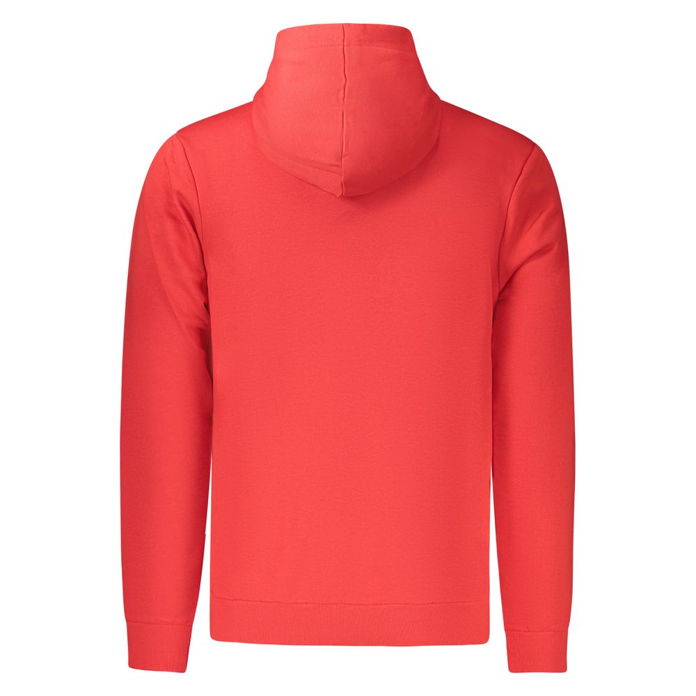 Red cotton men's hoodie by Fila featuring a drawstring hood and relaxed fit, shown on a plain background.