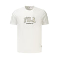 White Fila men's cotton T-shirt with a classic crew neck and short sleeves, displayed flat on a white background.