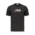 Black cotton men's T-shirt by Fila, featuring a crew neck and logo detail, shown on a plain background.