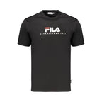 Black cotton men's T-shirt by Fila, featuring a crew neck and logo detail, shown on a plain background.