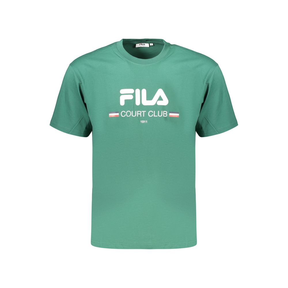 Green cotton Fila men's T-shirt with short sleeves and crew neckline, casual style and comfortable fit.