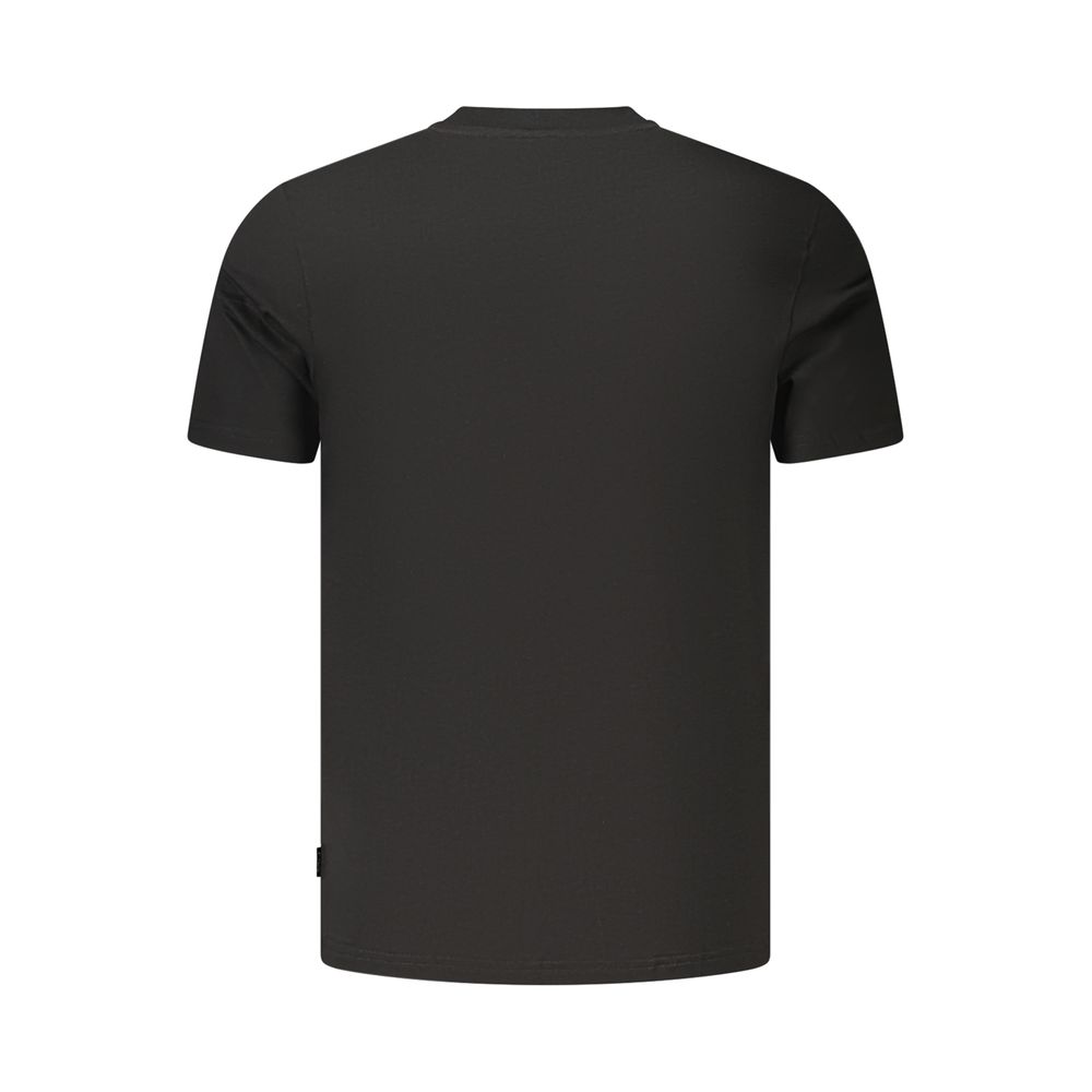 Black cotton men's T-shirt by Fila, featuring a classic fit and crew neckline, displayed flat on a neutral background.