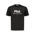 Black men's cotton T-shirt by Fila with a classic crew neck and Fila logo on the chest, casual and comfortable apparel.