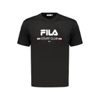 Black men's cotton T-shirt by Fila with a classic crew neck and Fila logo on the chest, casual and comfortable apparel.