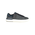Clarks blue polyester men's sneaker with white sole and lacing, casual athletic footwear for everyday wear.