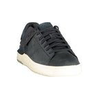 Clarks blue polyester men's sneaker with white sole, featuring a casual athletic design and lace-up closure.