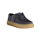Clarks men's blue leather classic shoe, stylish formal footwear with smooth leather finish and traditional lace-up design.