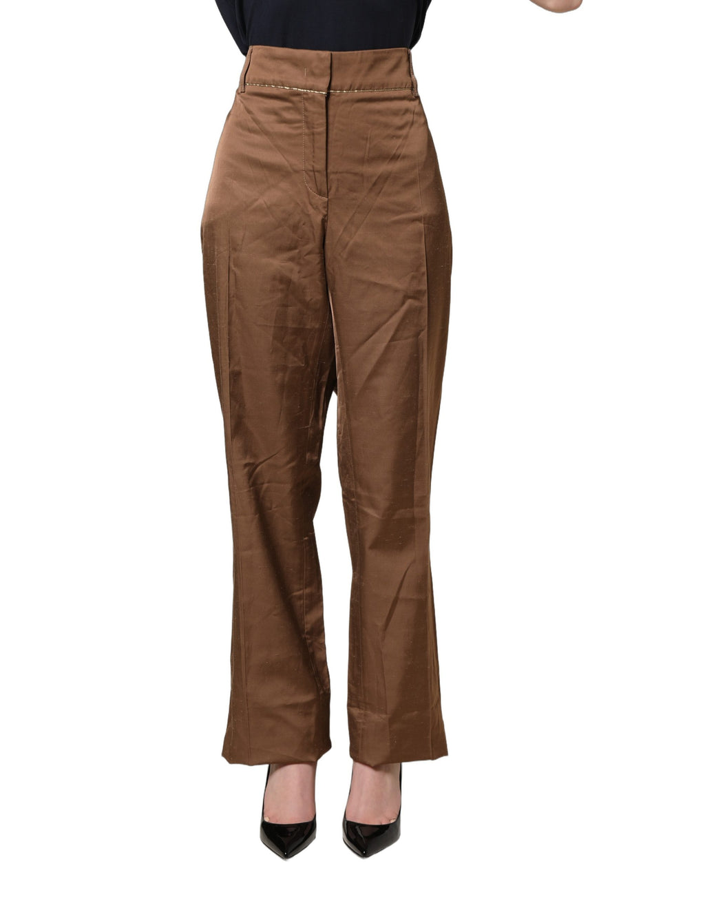 Cavalli Class Brown High Waist Flared Trouser Pants - Eljoys Fashion 