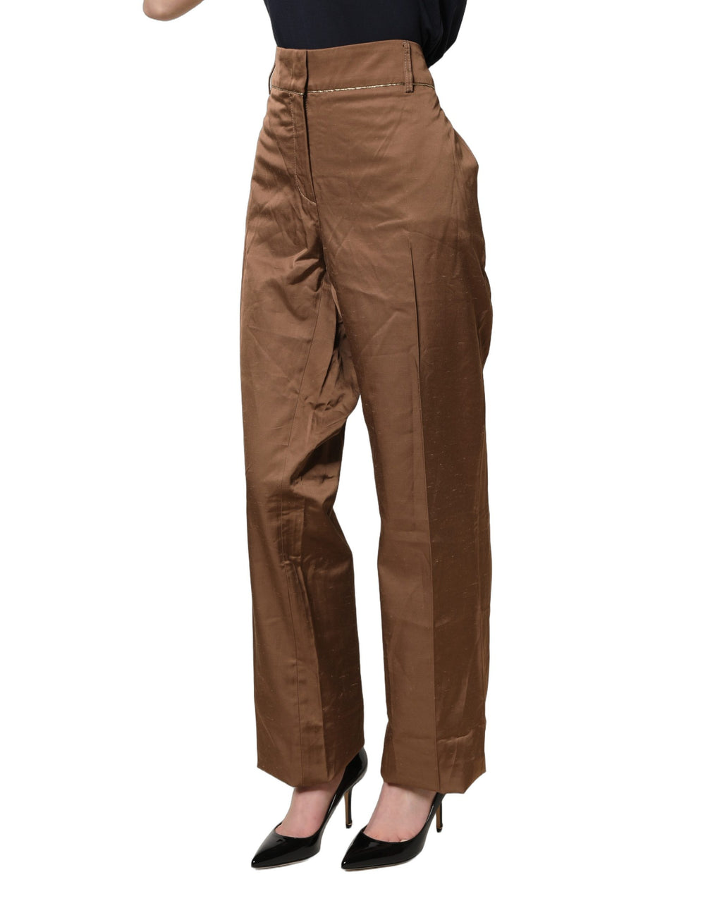 Cavalli Class Brown High Waist Flared Trouser Pants - Eljoys Fashion 