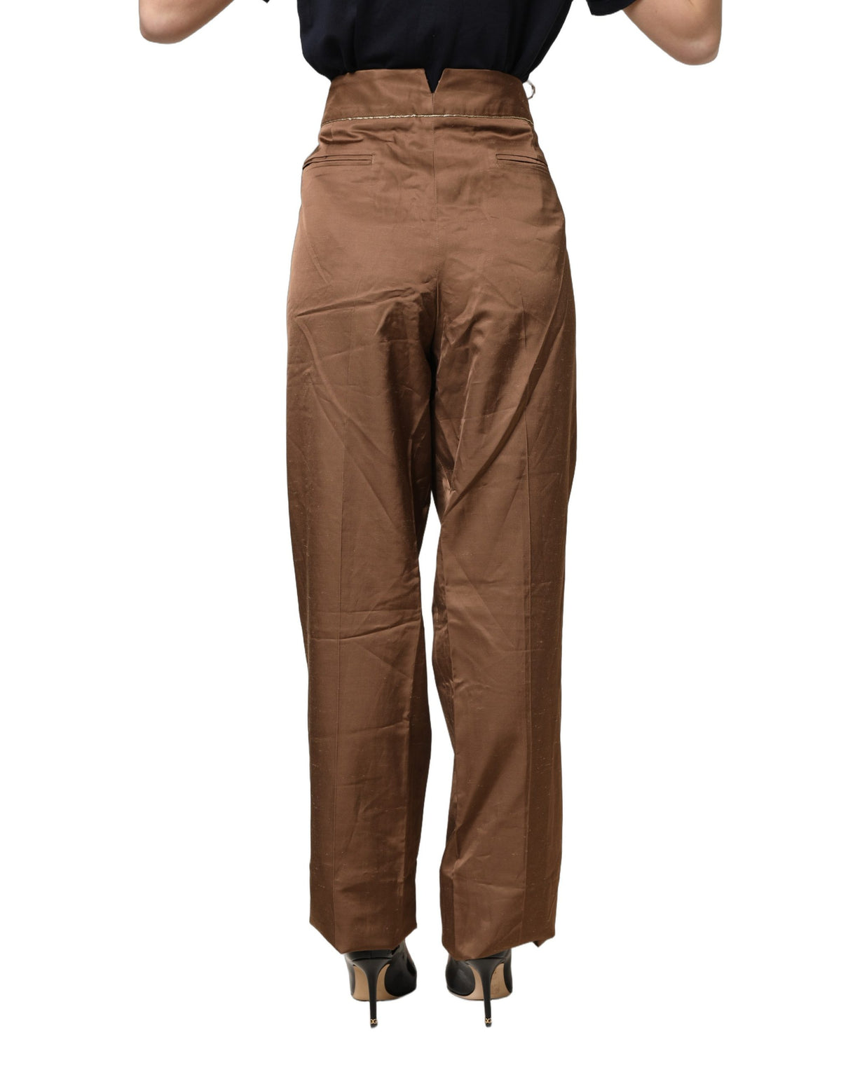 Cavalli Class Brown High Waist Flared Trouser Pants - Eljoys Fashion 
