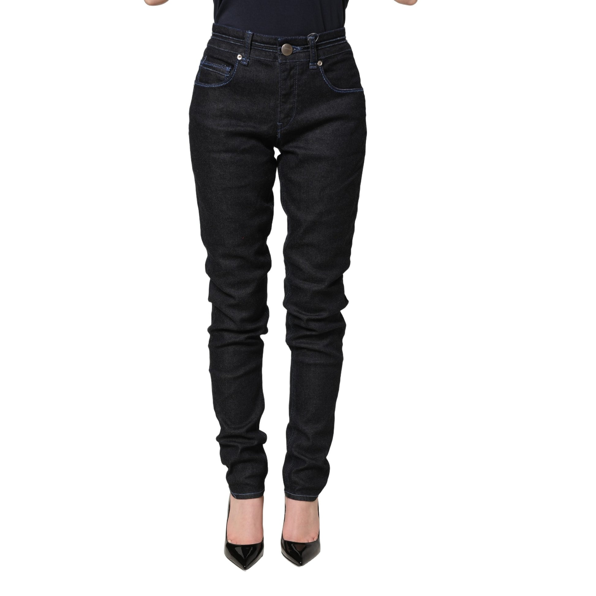 Acht Black Cotton Stretch HighWaist Skinny Denim Trouser Jeans