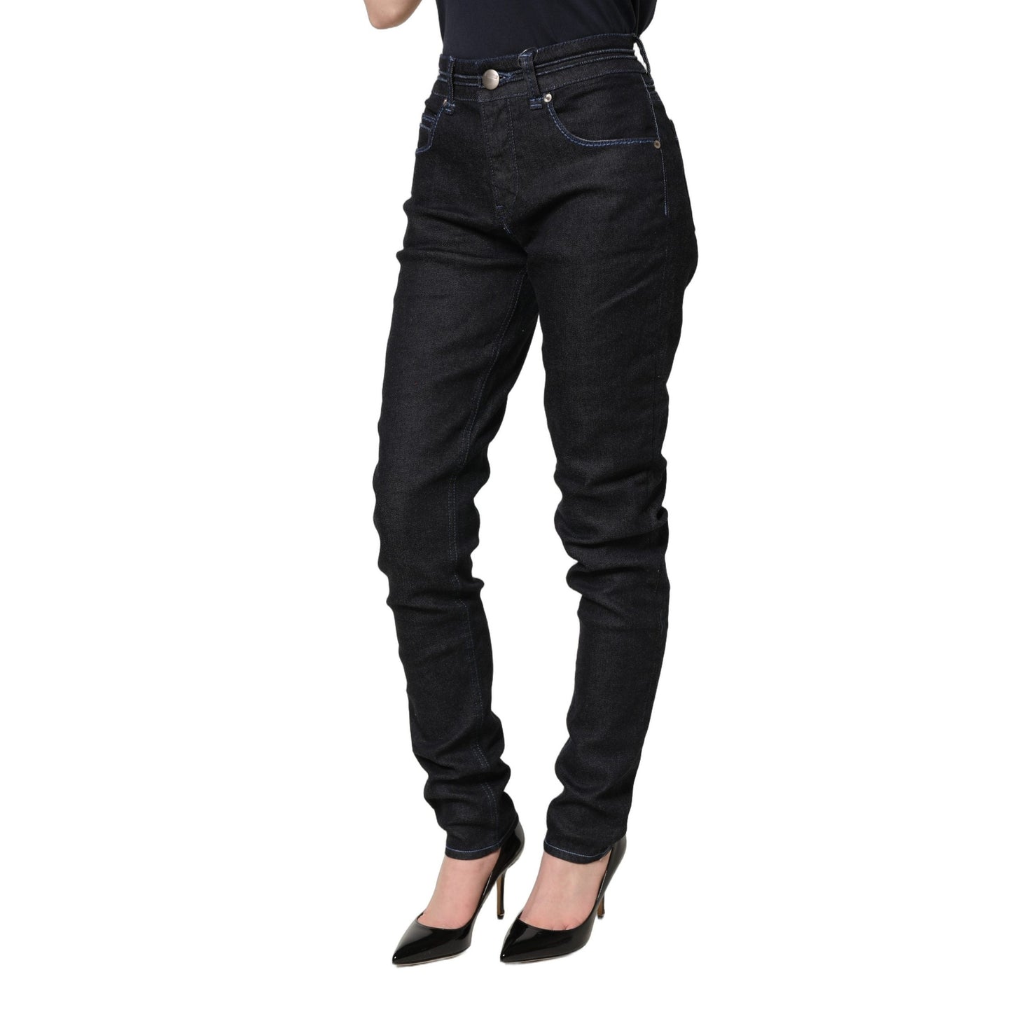 Acht Black Cotton Stretch HighWaist Skinny Denim Trouser Jeans