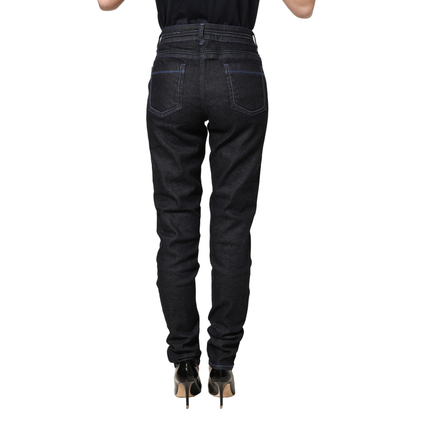 Acht Black Cotton Stretch HighWaist Skinny Denim Trouser Jeans