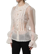 Dolce & Gabbana White Ruffled Sheer Silk Buttoned Blouse Top