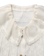 Dolce & Gabbana White Ruffled Sheer Silk Buttoned Blouse Top
