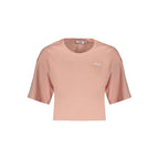 Pink Fila women's cotton T-shirt with short sleeves and round neckline, casual and comfortable for everyday wear.
