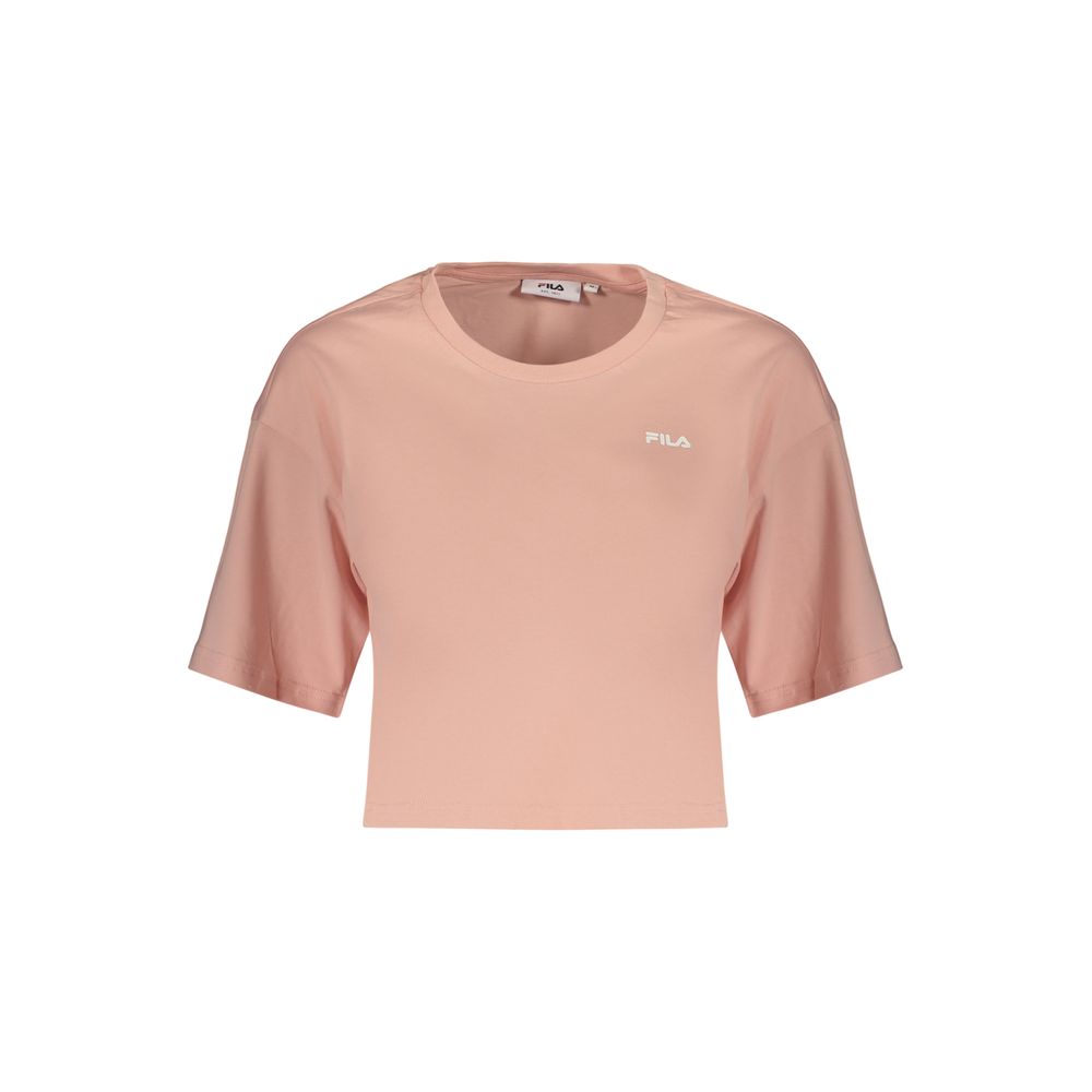 Pink Fila women's cotton T-shirt with short sleeves and round neckline, casual and comfortable for everyday wear.