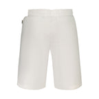 White cotton men's Fila pants with a relaxed fit, featuring a comfortable waistband and classic design.