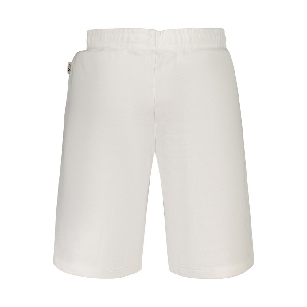 White cotton men's Fila pants with a relaxed fit, featuring a comfortable waistband and classic design.