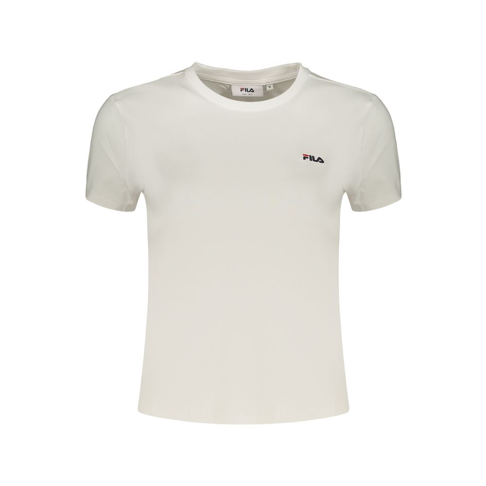 White Fila cotton women's T-shirt with short sleeves and round neckline, casual and comfortable for everyday wear.