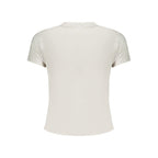 White Fila cotton women's T-shirt with a classic fit and short sleeves, displayed on a plain background.