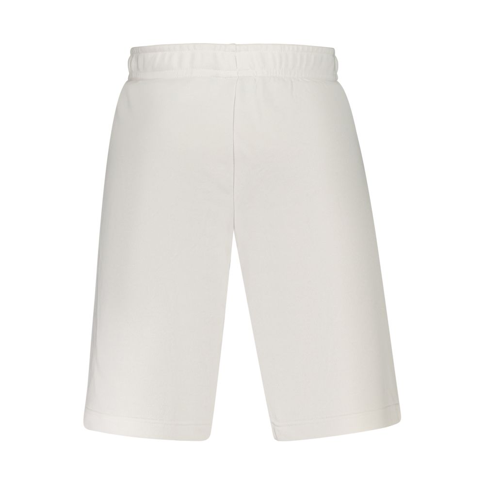 White Fila men's cotton sweatpants with elastic waistband and relaxed fit, designed for comfortable casual wear.