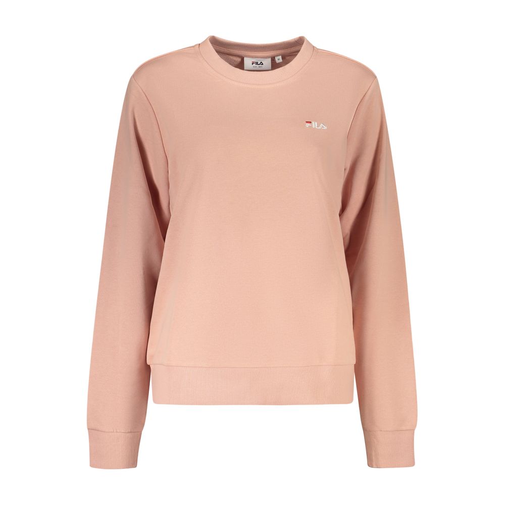 Pink cotton women's sweatshirt by Fila, featuring a relaxed fit and classic logo, displayed on a plain background.