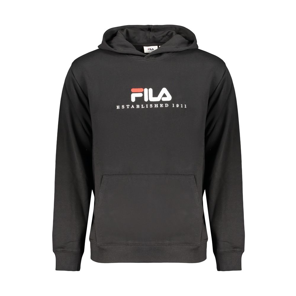 Black Fila men's cotton sweatshirt with crew neck and long sleeves, casual athletic style.