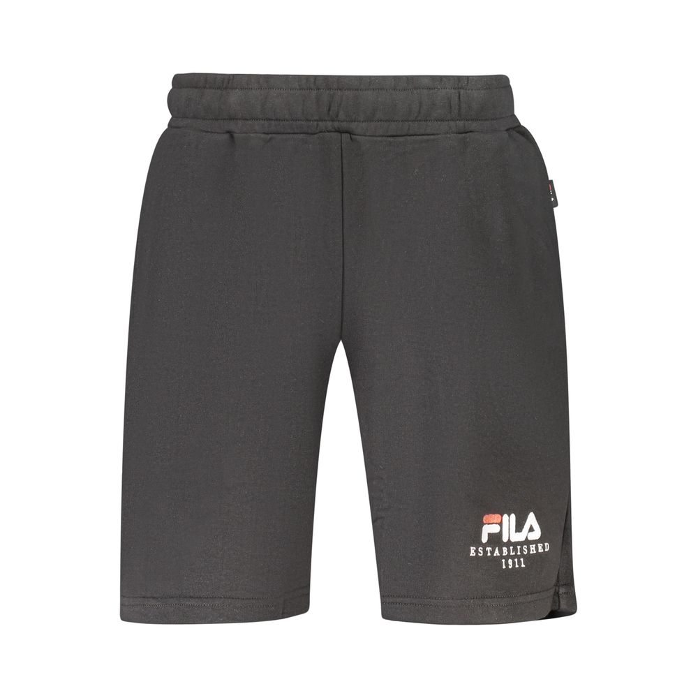 Black cotton men's pants by Fila, featuring a relaxed fit and classic design, shown on a plain background.