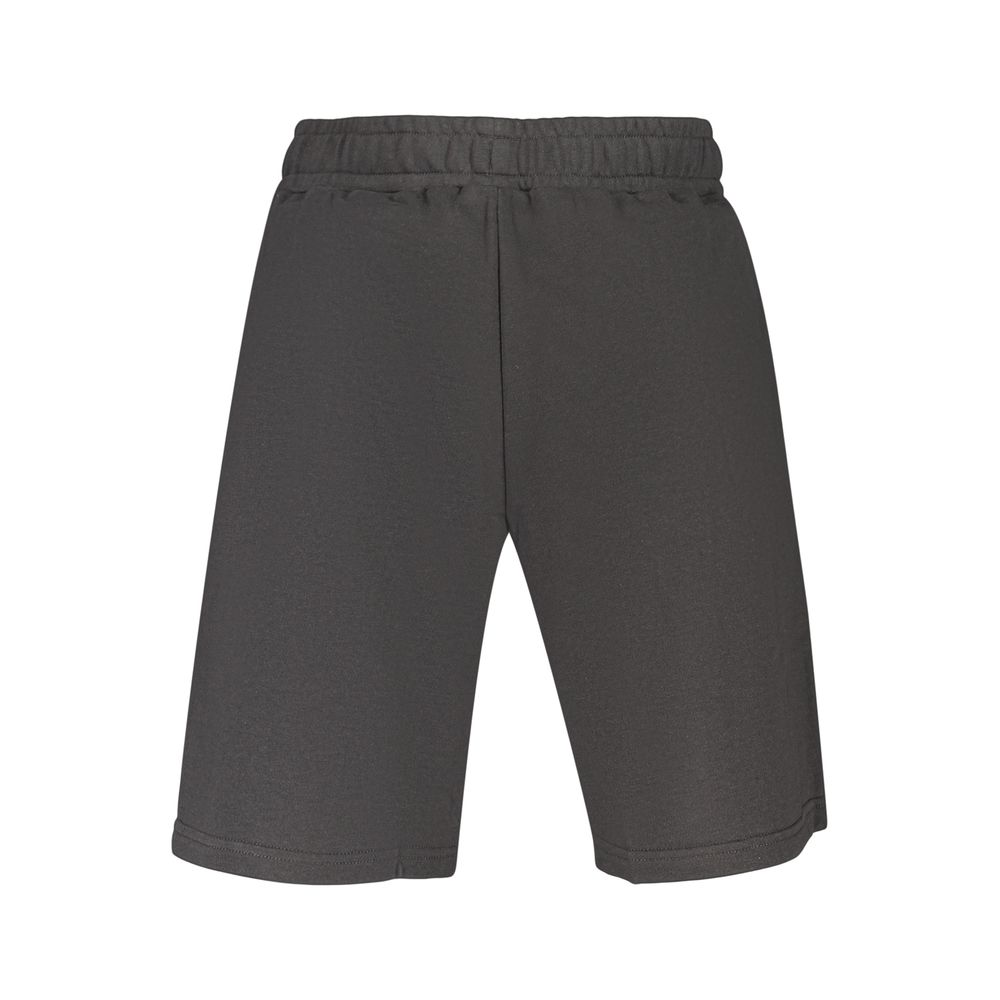 Black cotton men's pants by Fila, featuring a relaxed fit and elastic waistband, displayed flat on a white background.