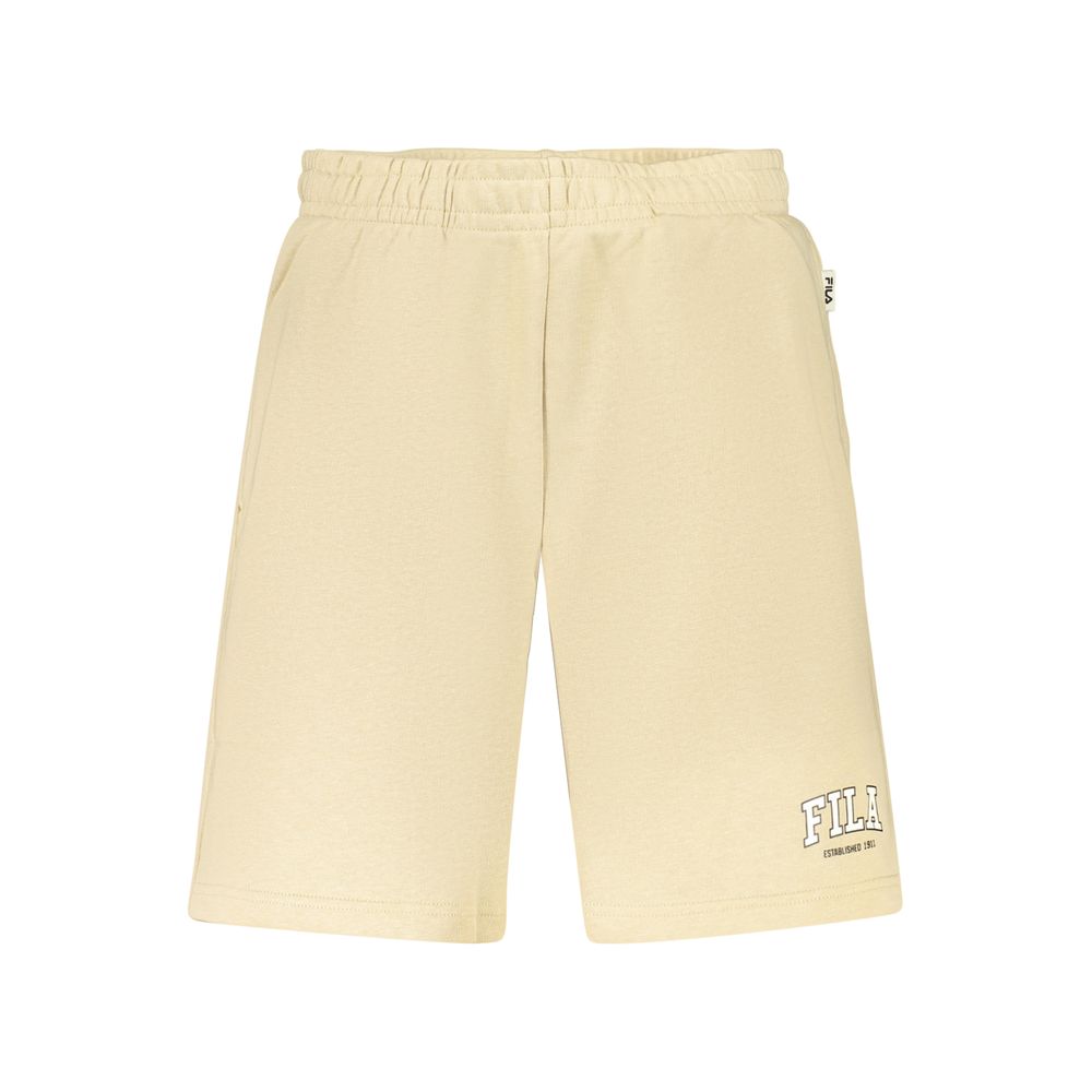 Fila beige cotton men's shorts with an elastic waistband and side pockets, casual summer apparel for men.