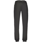 Fila black cotton men's trousers laid flat, showing classic fit with belt loops and front pockets.