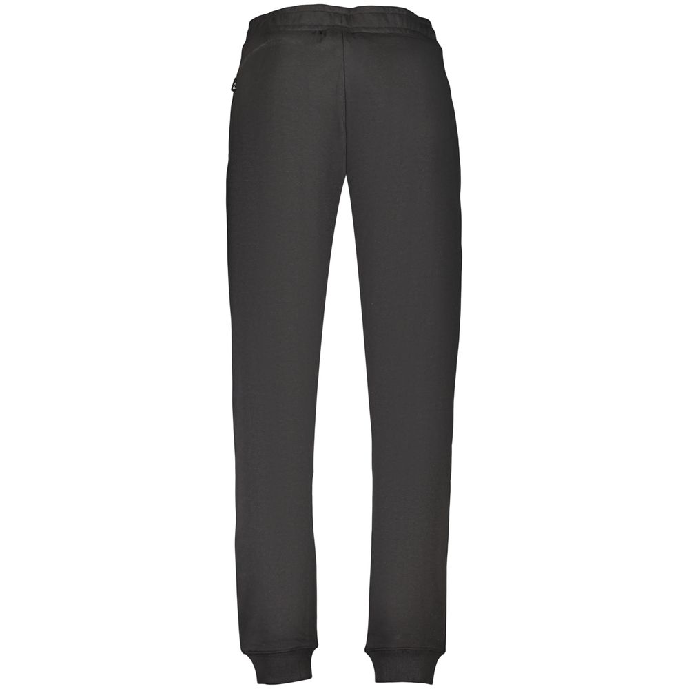Fila black cotton men's trousers laid flat, showing classic fit with belt loops and front pockets.
