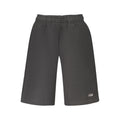 Black cotton men's pants by Fila, with a relaxed fit and classic design, shown on a plain background.