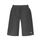 Black cotton men's pants by Fila, with a relaxed fit and classic design, shown on a plain background.
