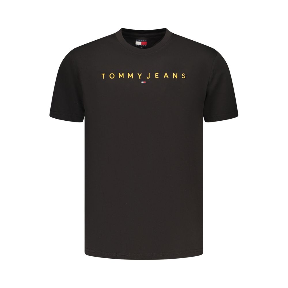 Black cotton men's T-shirt by Tommy Hilfiger featuring a classic fit and logo detail on the front.